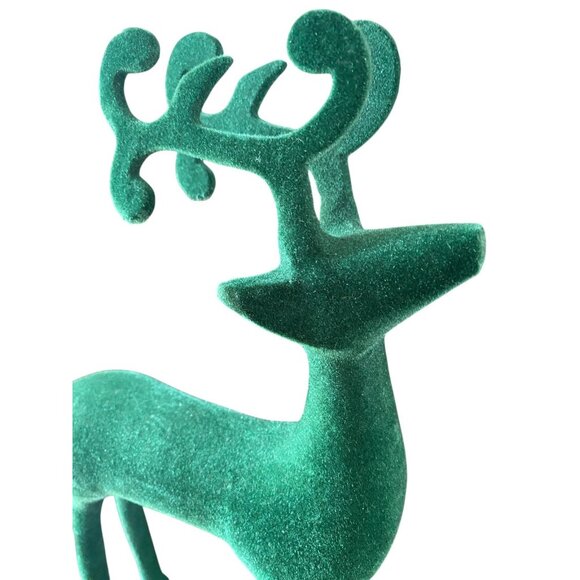Zodax Flocked Standing Deer Figurine Statue Green 12.5 Inch High - Picture 9 of 9